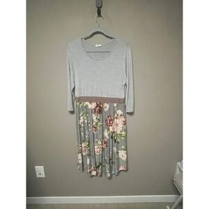 Egs Gray Long Sleeve Tunic Dress Floral Print Midi Size L